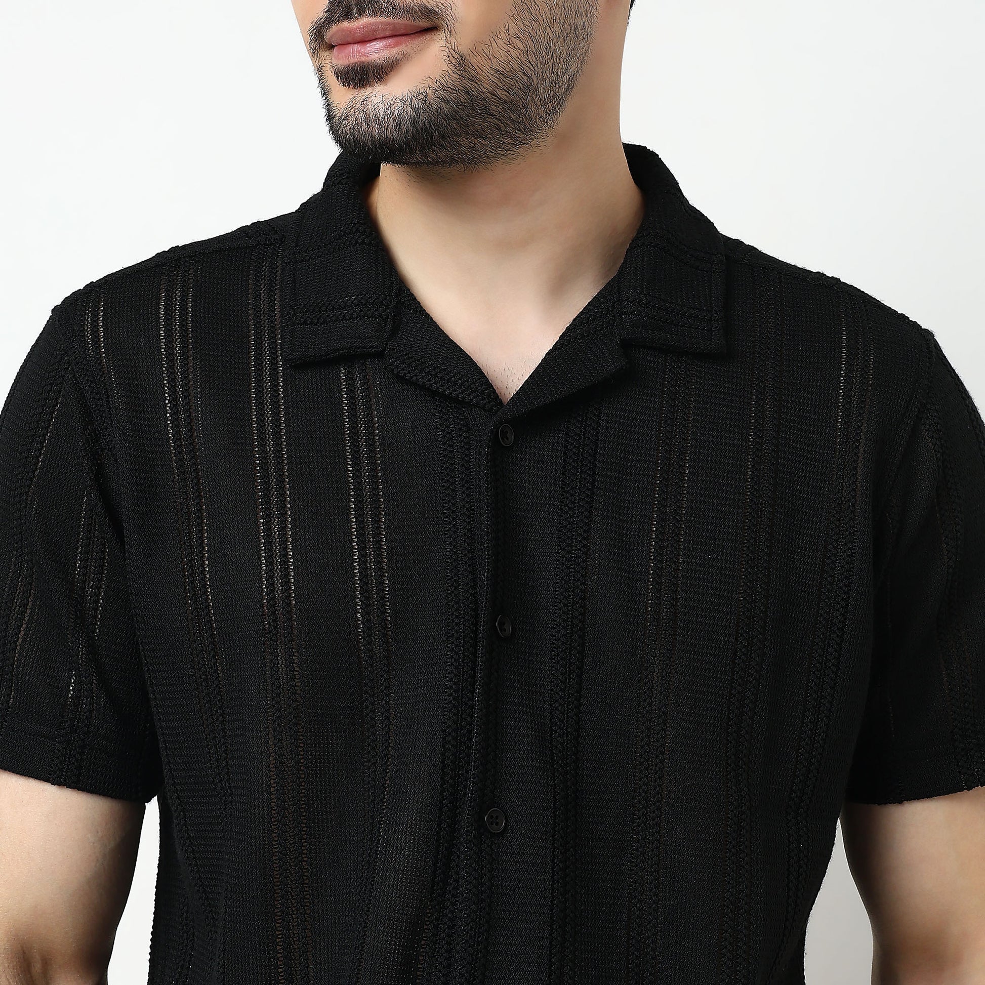 Crochet Camp Collar Cotton Shirt