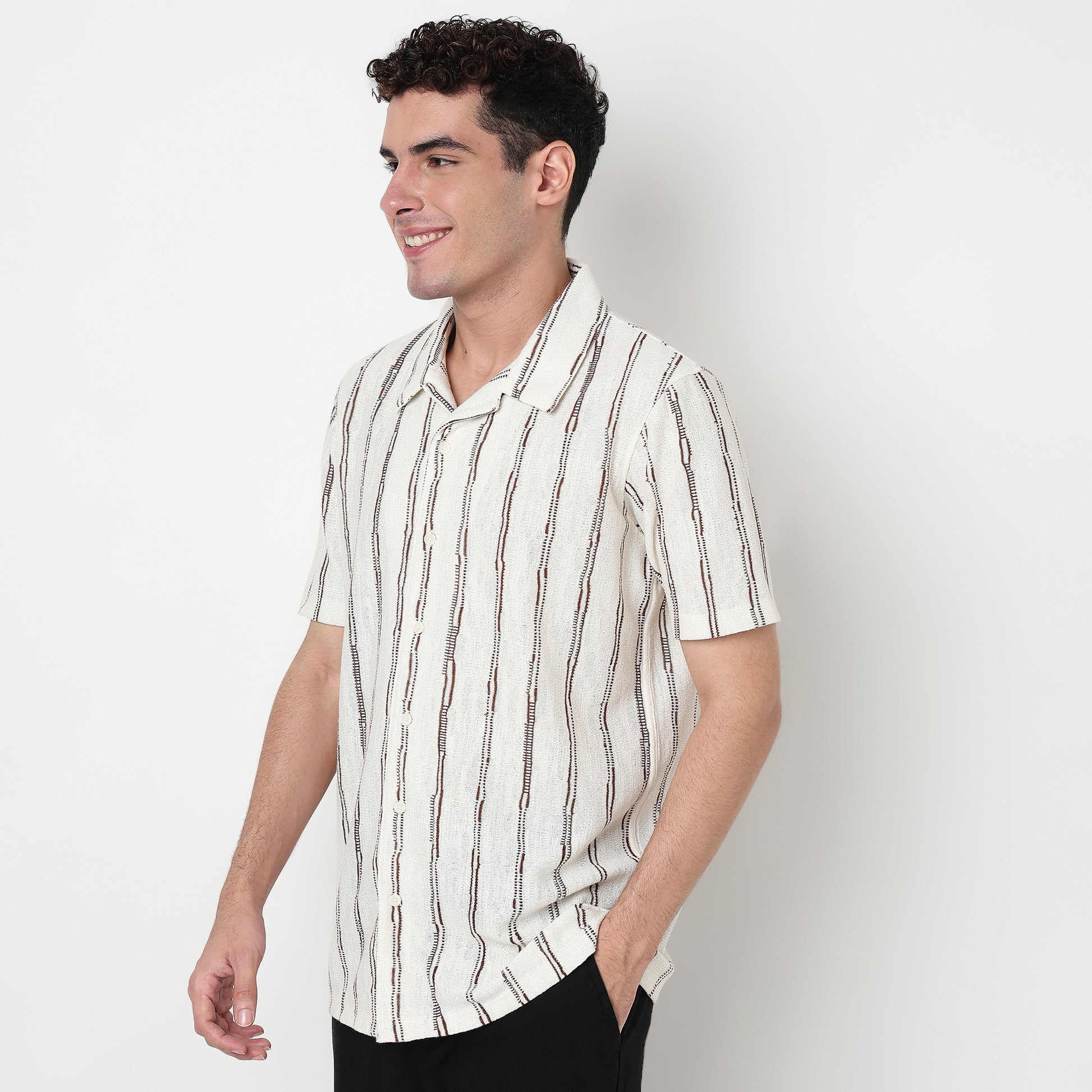 Buy Men Regular Fit Striped Half Sleeve Shirt  - Style Union