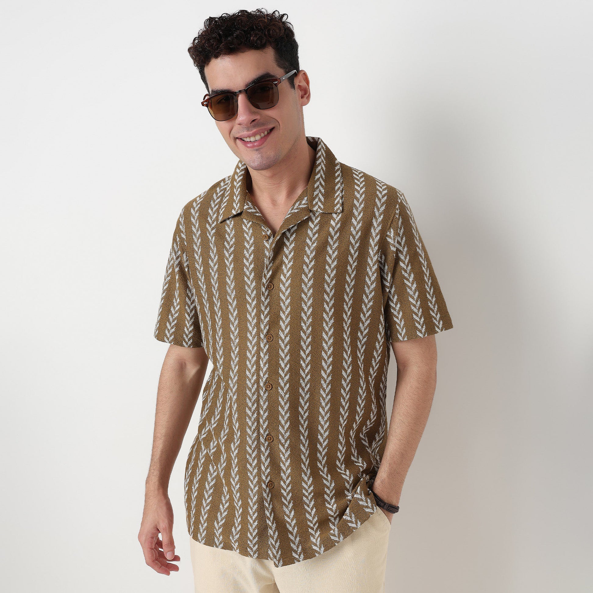 Buy Men Regular Fit Structured Half Sleeve Shirt  - Style Union