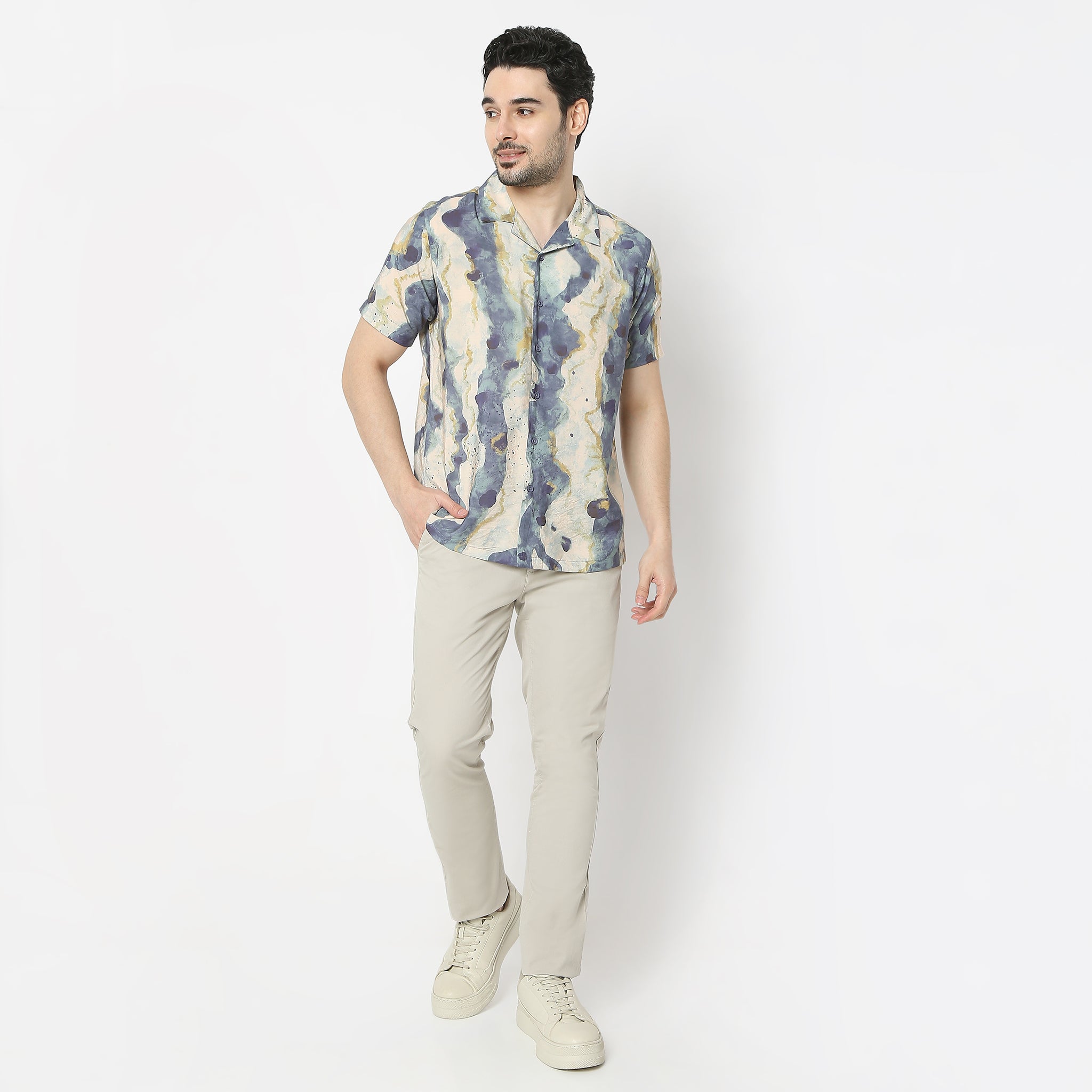 Regular Fit Printed Camp Collar Regular Length Shirt