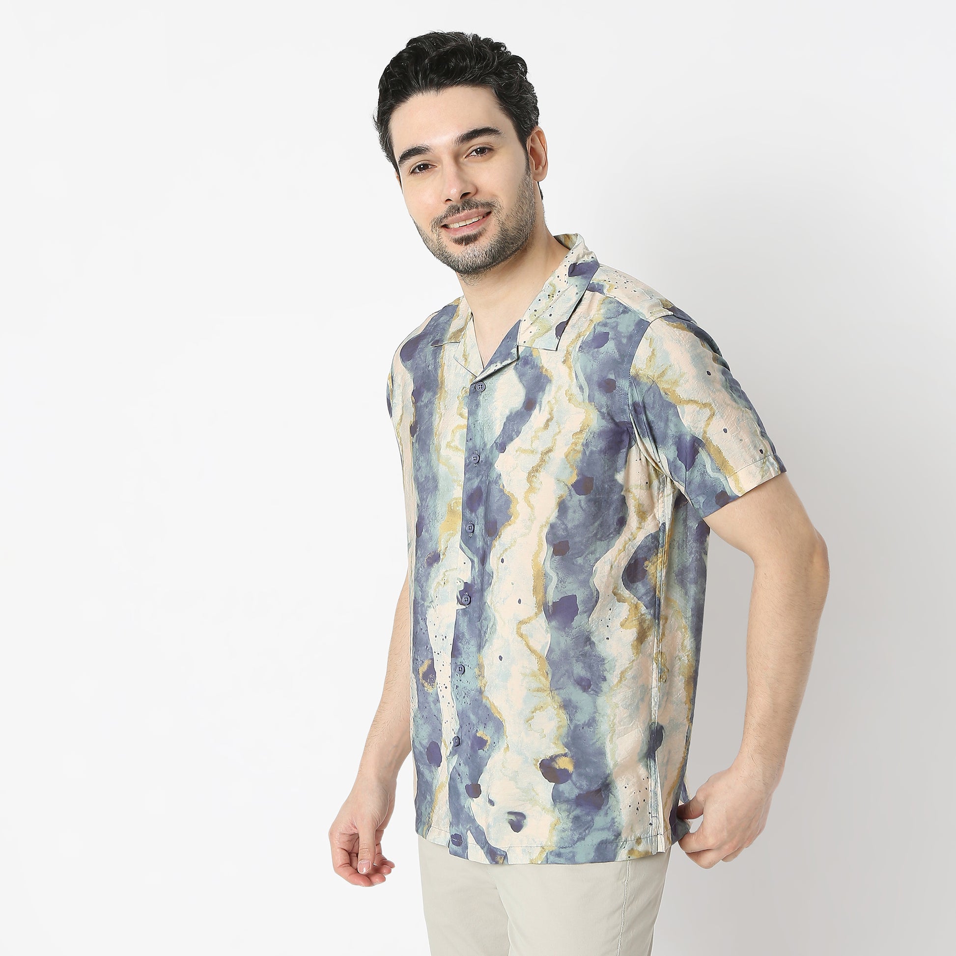 Regular Fit Printed Camp Collar Regular Length Shirt