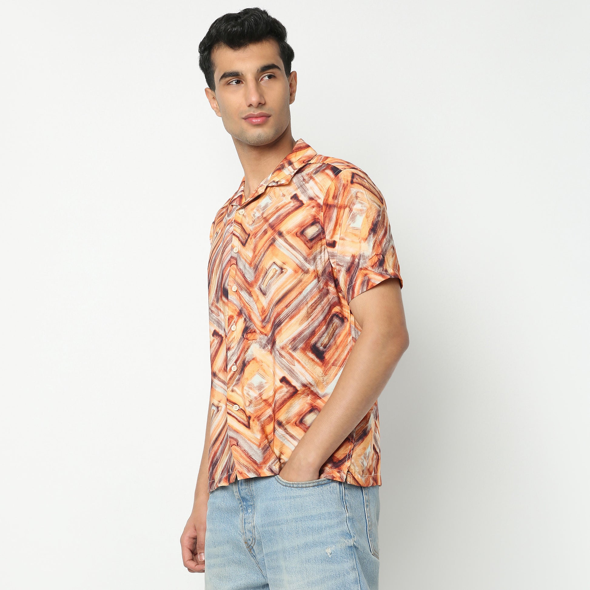 Regular Fit Printed Camp Collar Regular Length Shirt