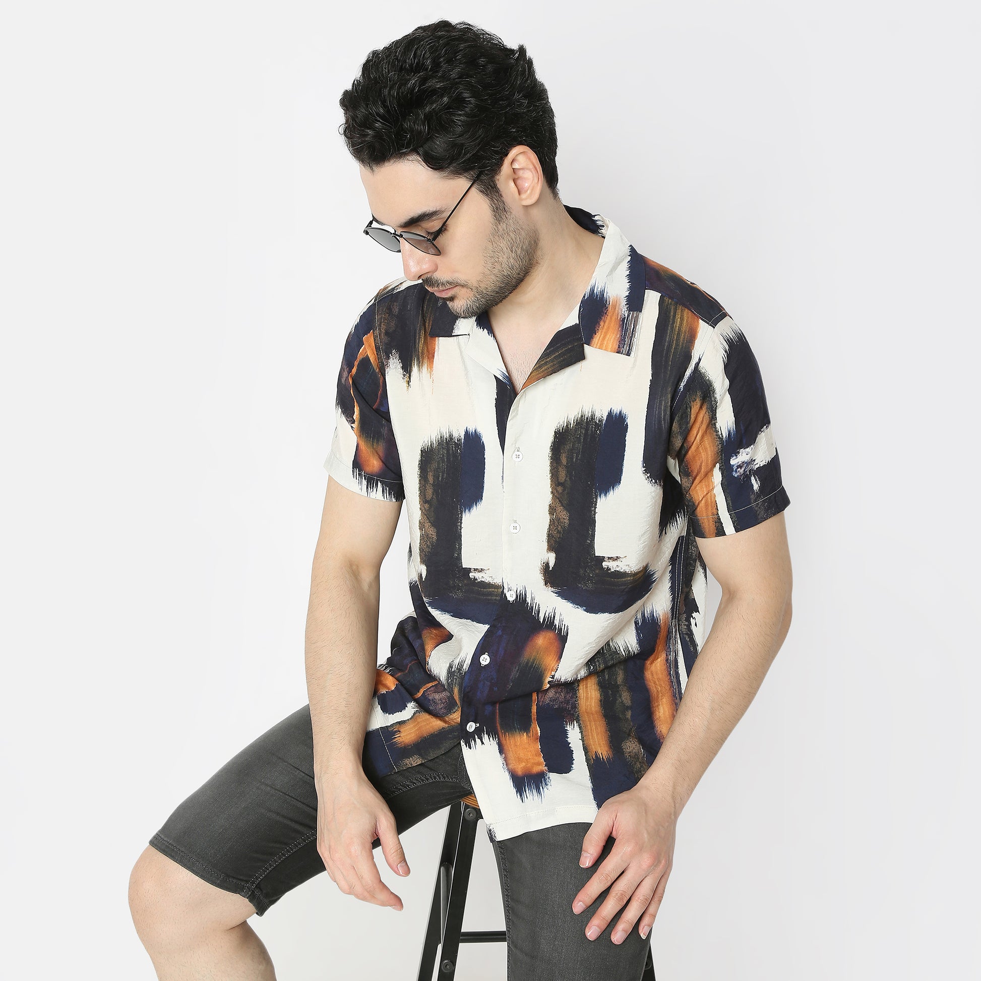 Regular Fit Printed Camp Collar Regular Length Shirt