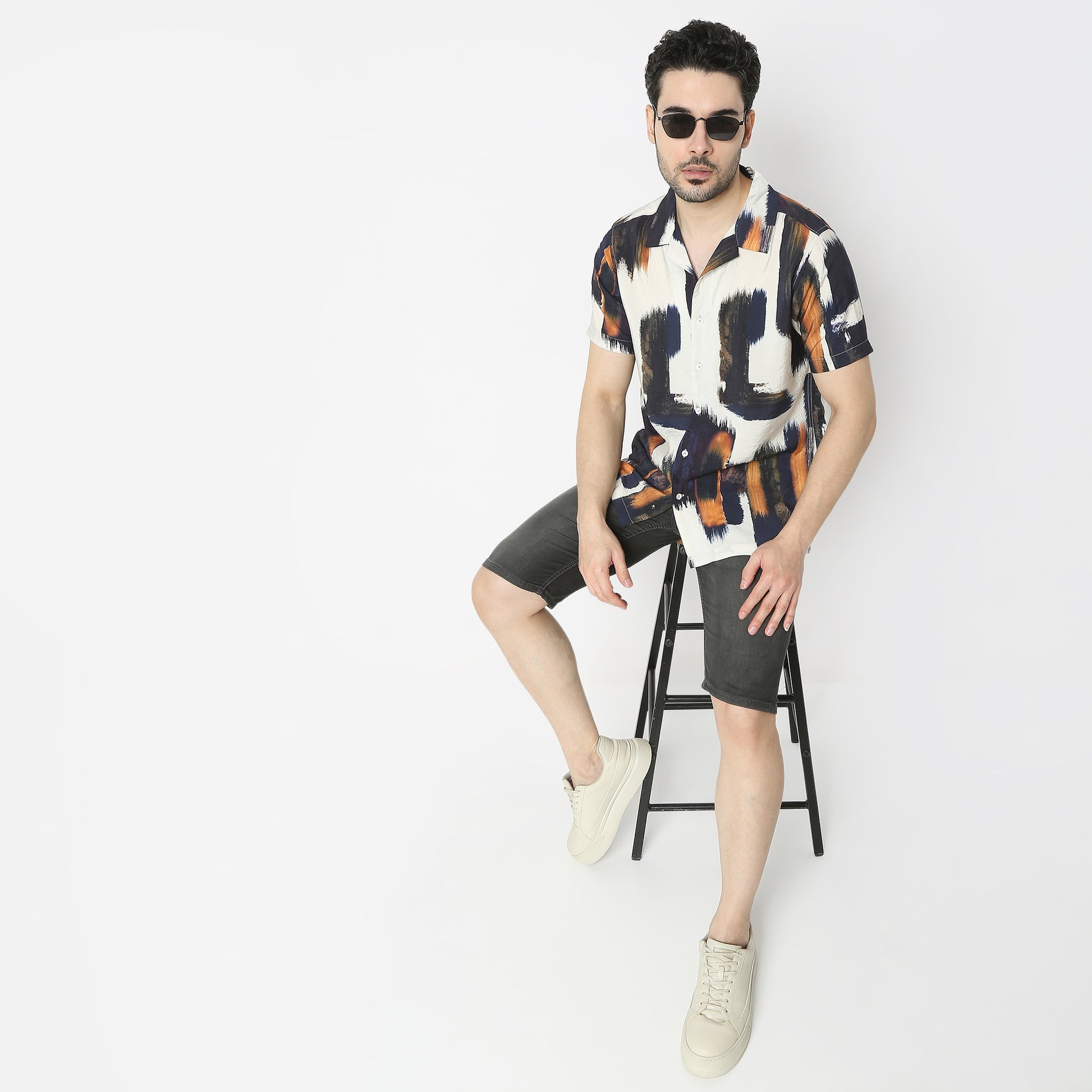 Regular Fit Printed Camp Collar Regular Length Shirt