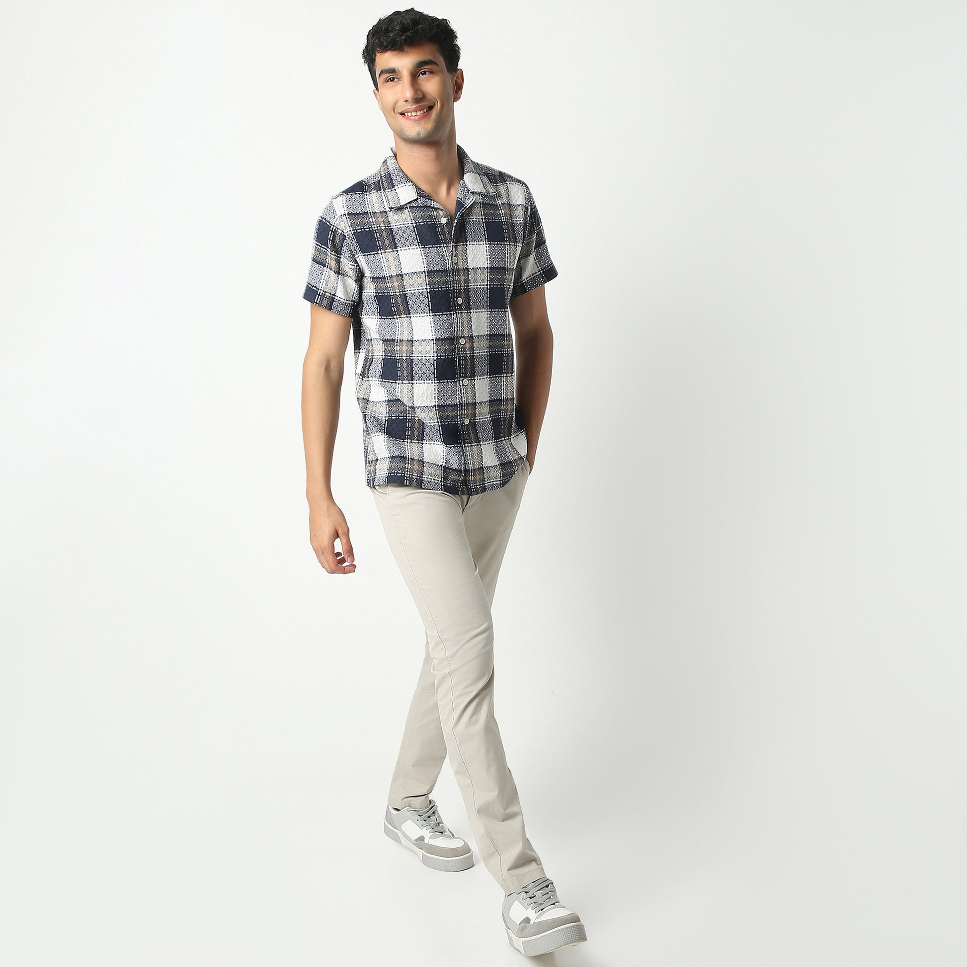 Regular Fit Checkered Camp Collar Regular Length Shirt