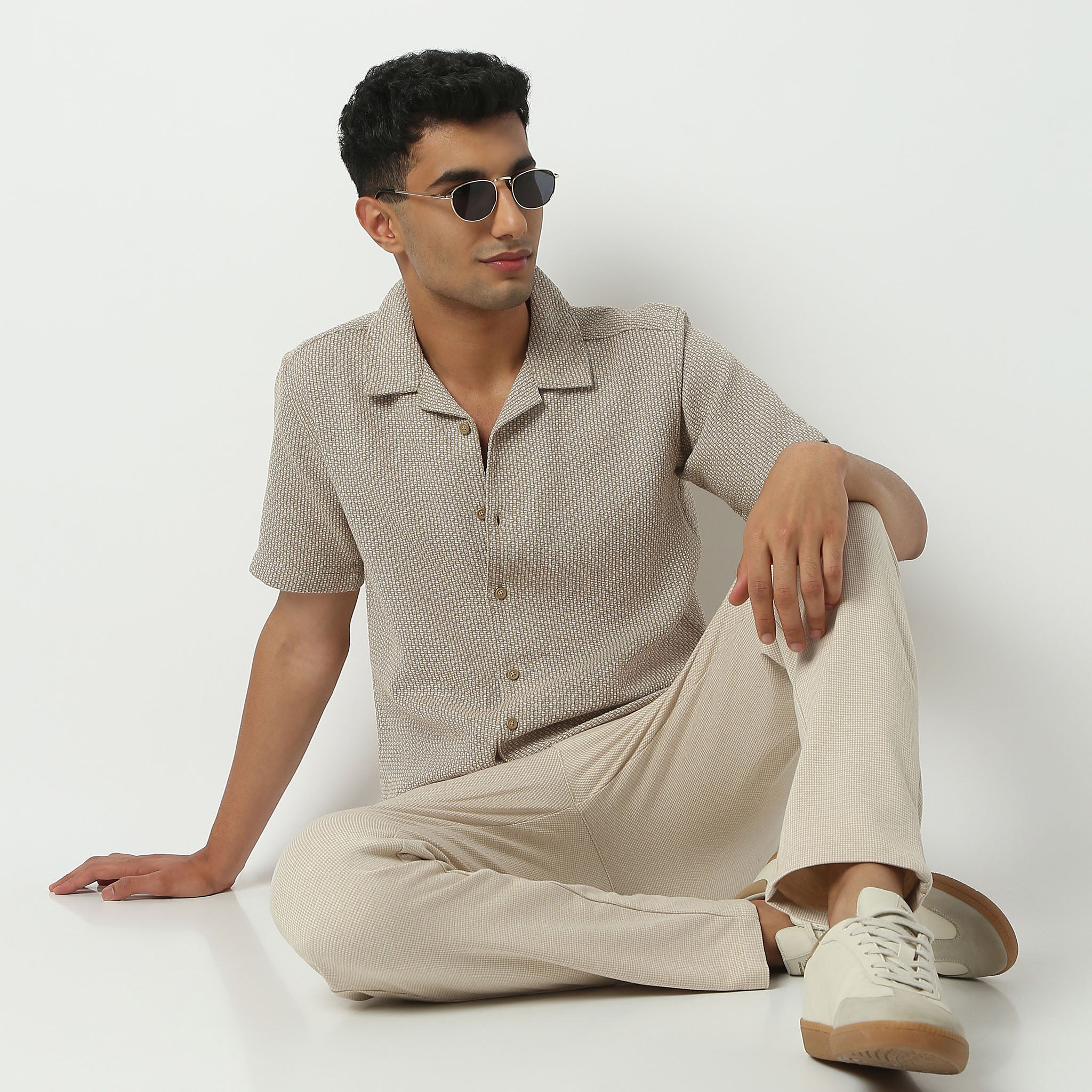 Regular Fit Solid Camp Collar Shirt