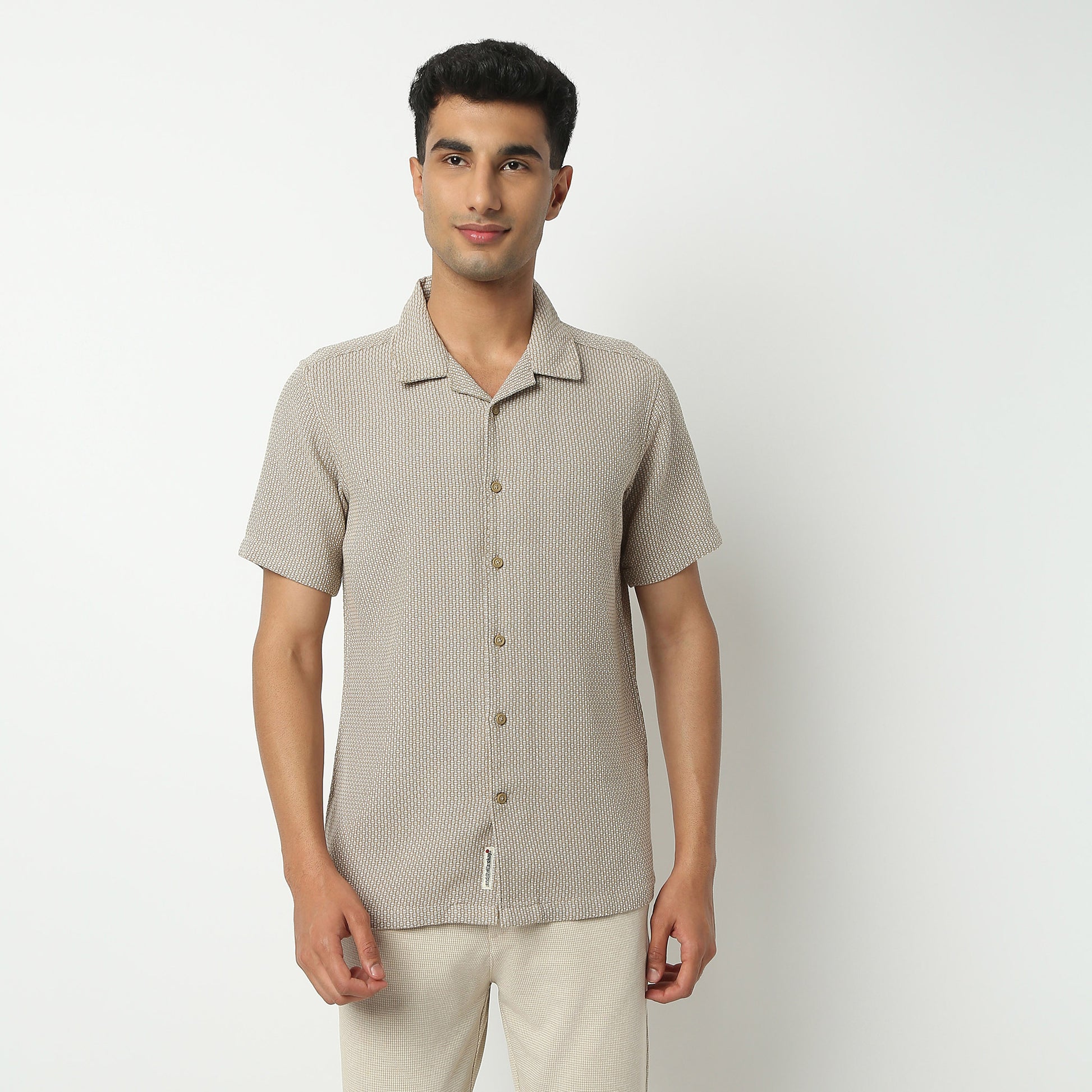 Regular Fit Solid Camp Collar Shirt
