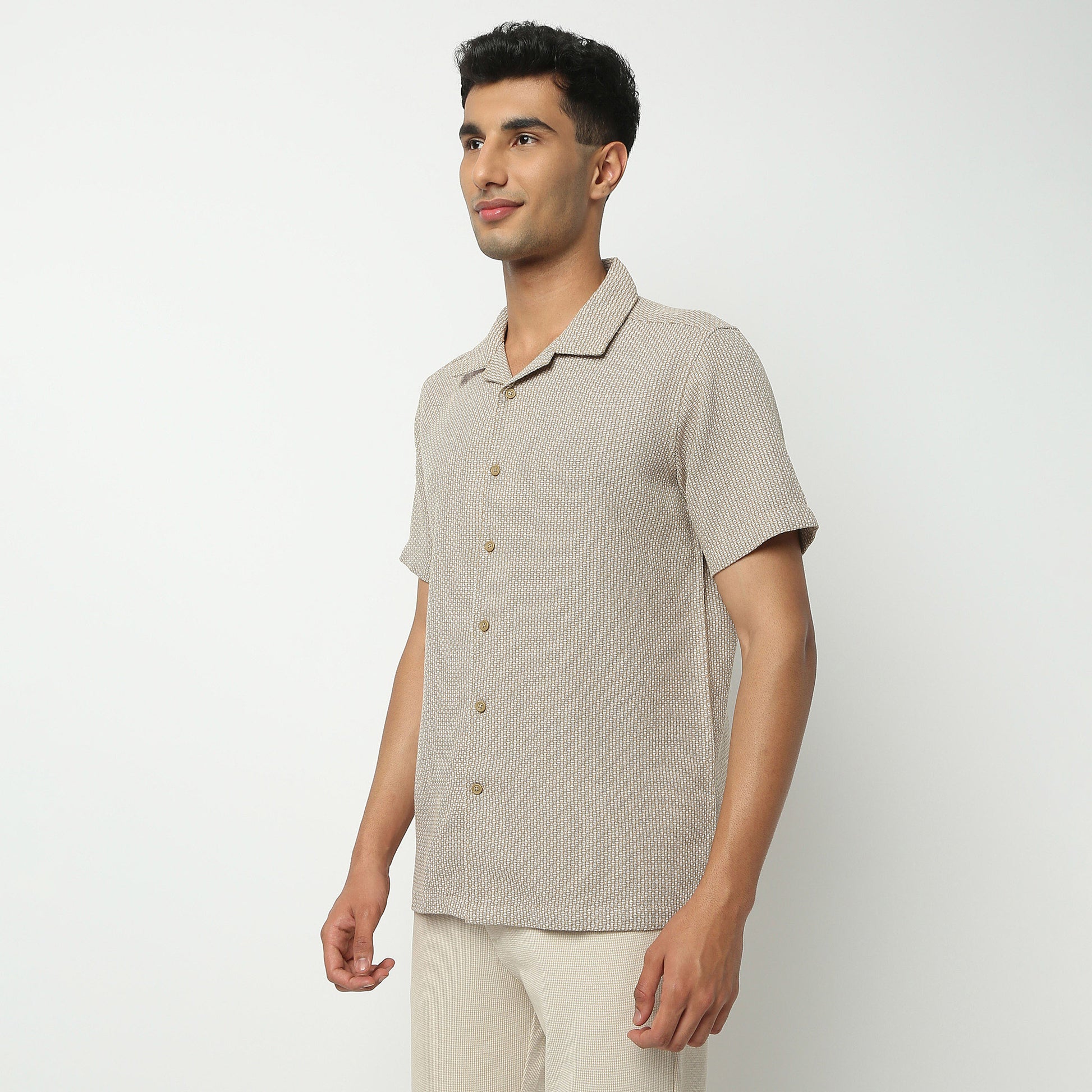 Regular Fit Solid Camp Collar Shirt