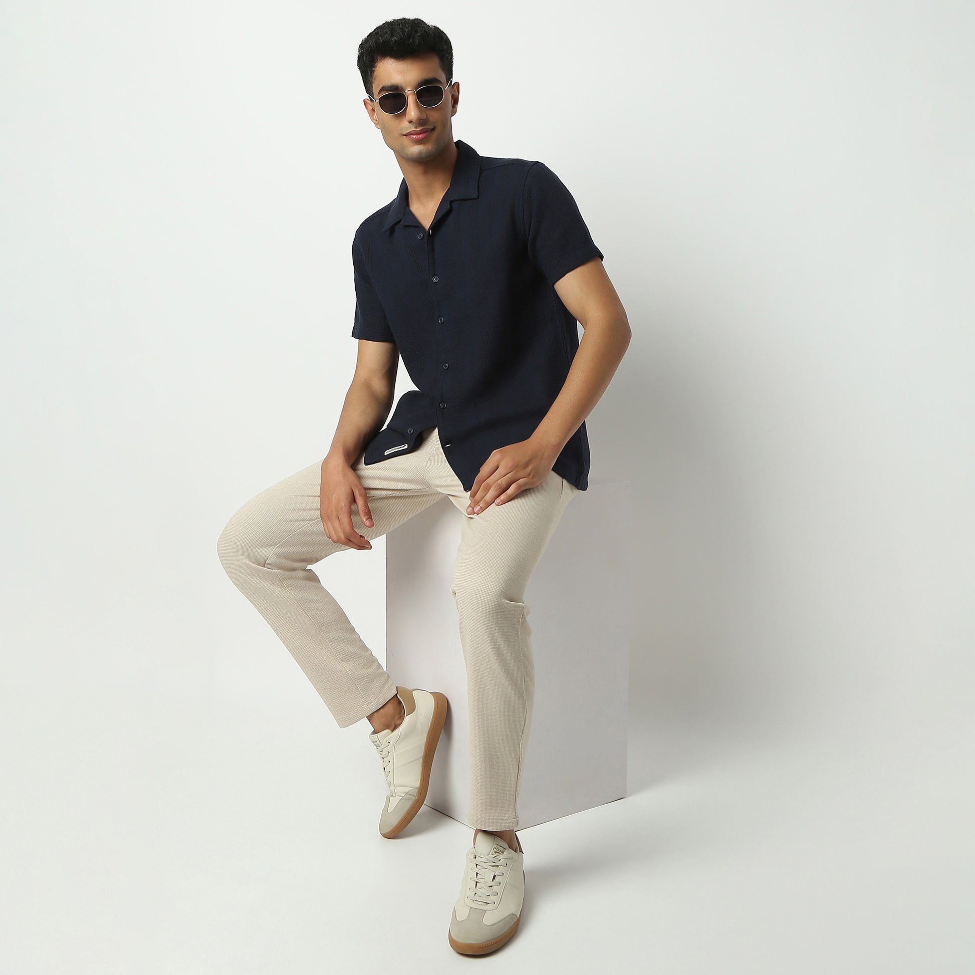 Regular Fit Solid Camp Collar Shirt