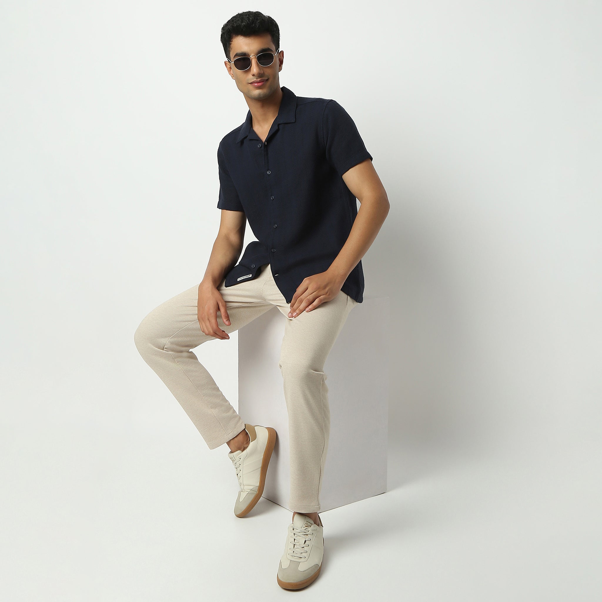 Regular Fit Solid Camp Collar Shirt