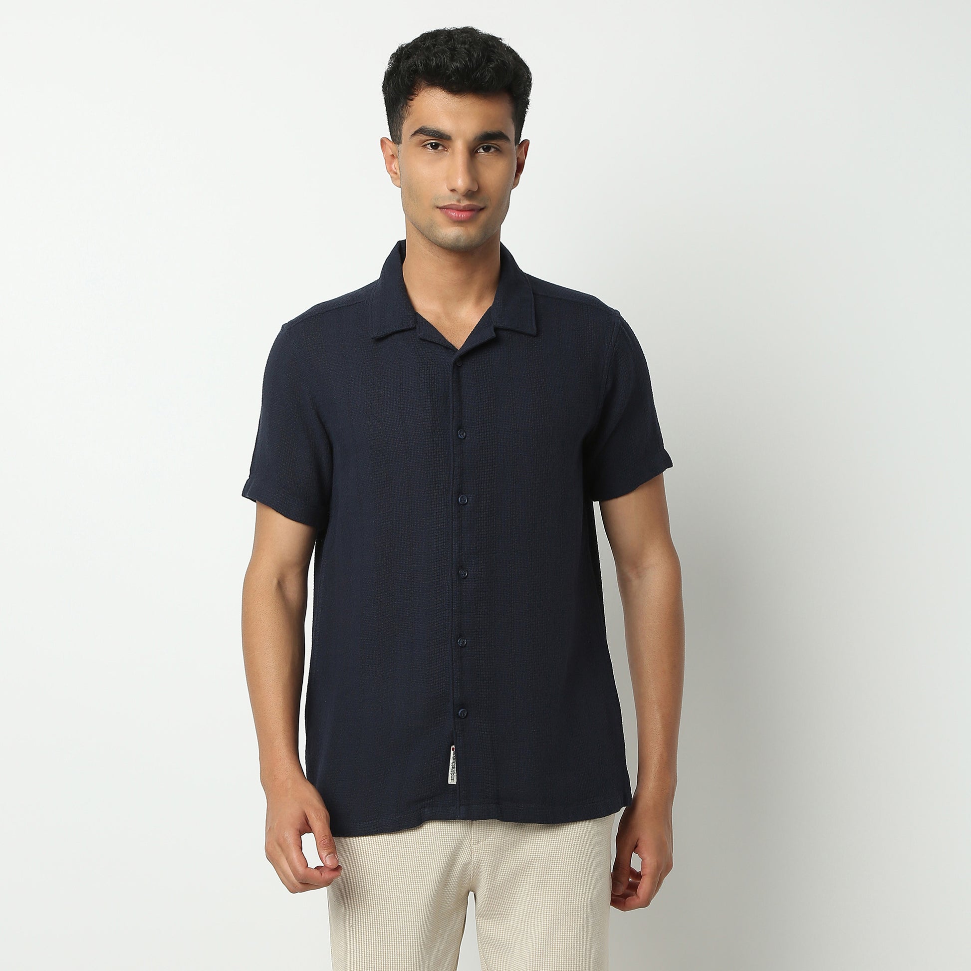 Regular Fit Solid Camp Collar Shirt
