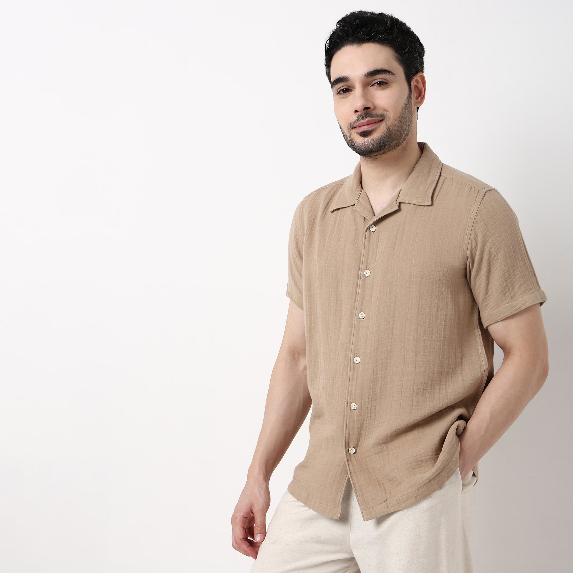 Mens Solid Cuban Shirt