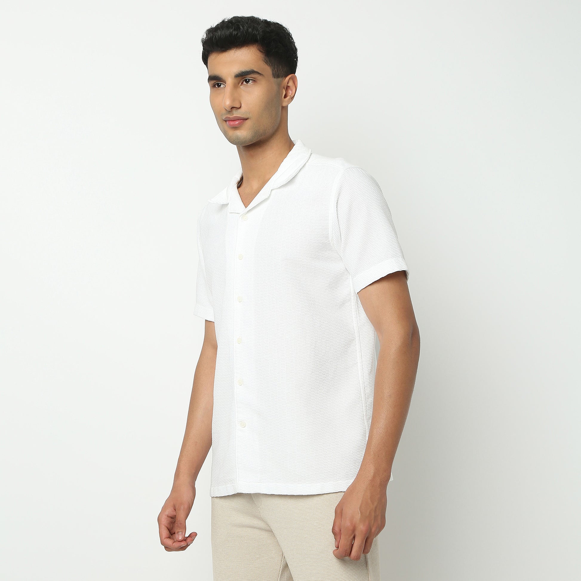 Regular Fit Solid Camp Collar Shirt