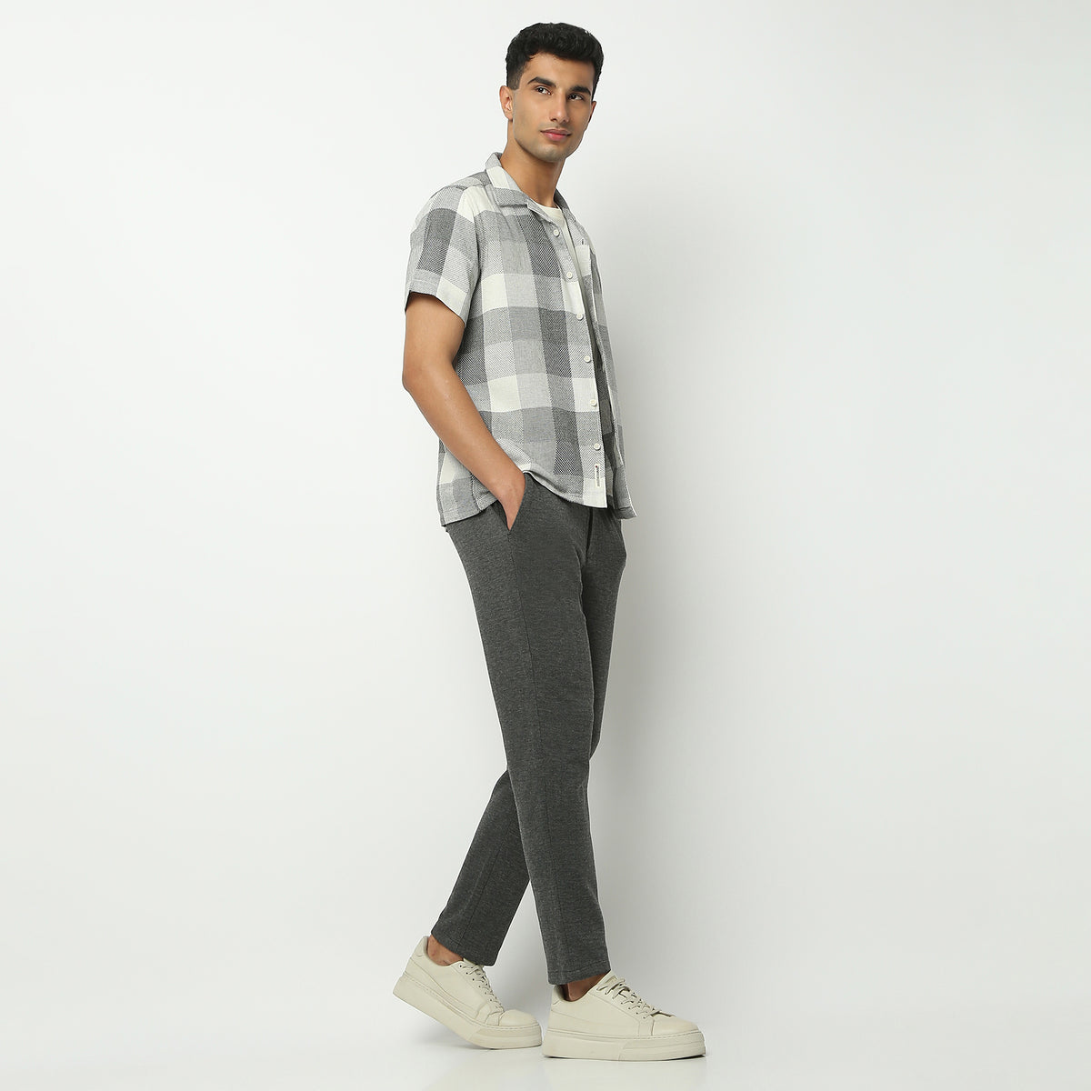 Regular Fit Checkered Camp Collar Shirt