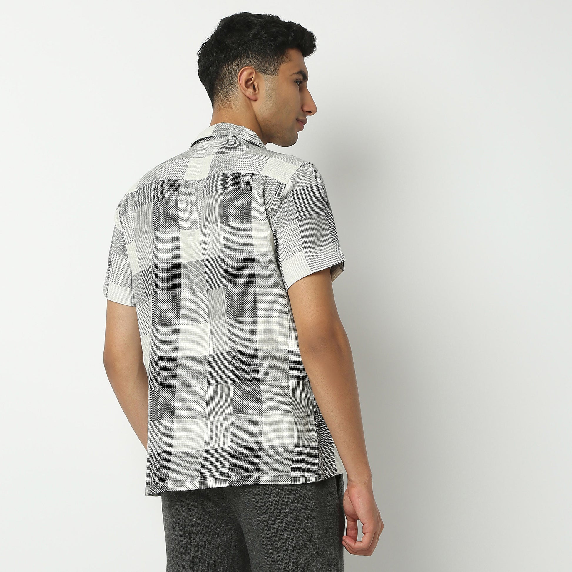 Regular Fit Checkered Camp Collar Shirt