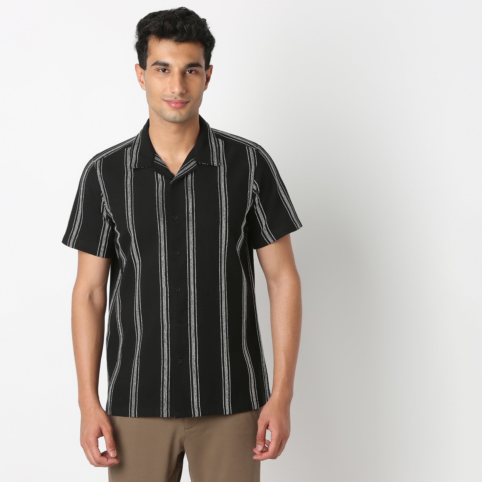 Camp Collar Striped Mood Shirt
