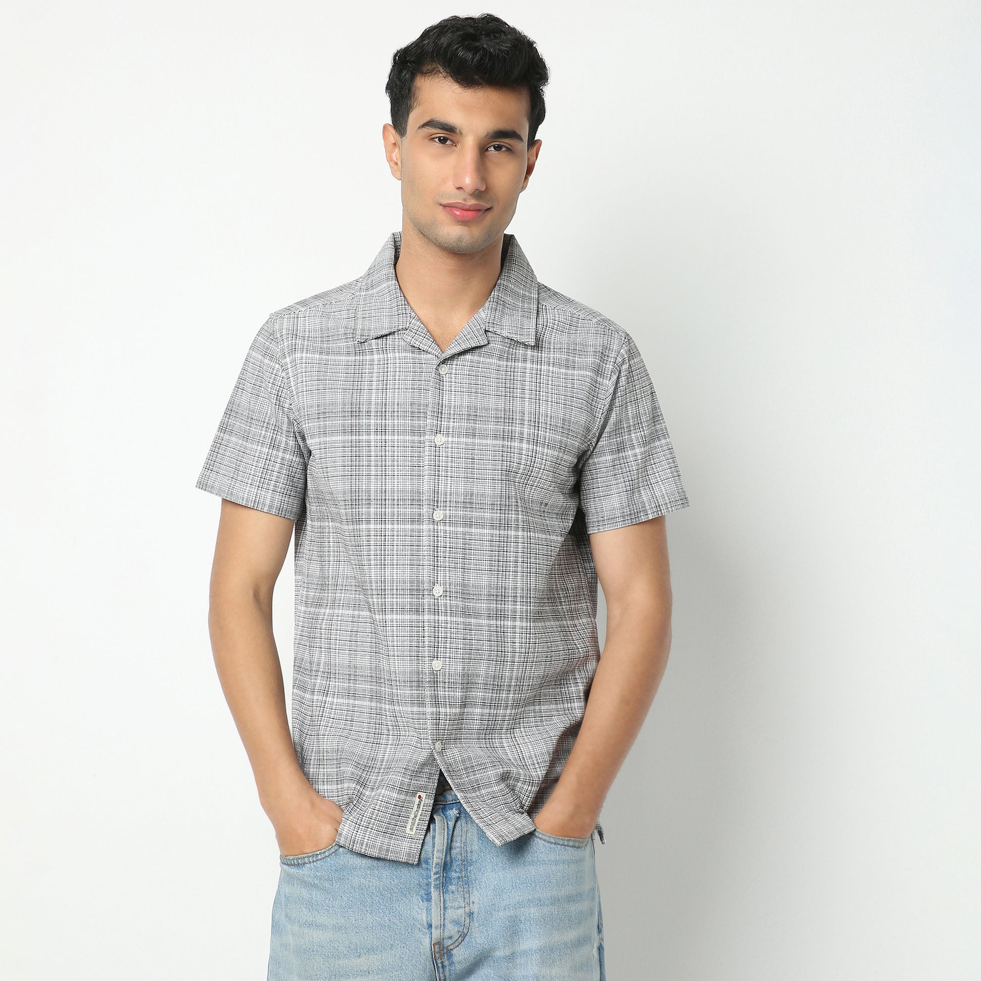 Regular Fit Checkered Camp Collar Regular Length Shirt