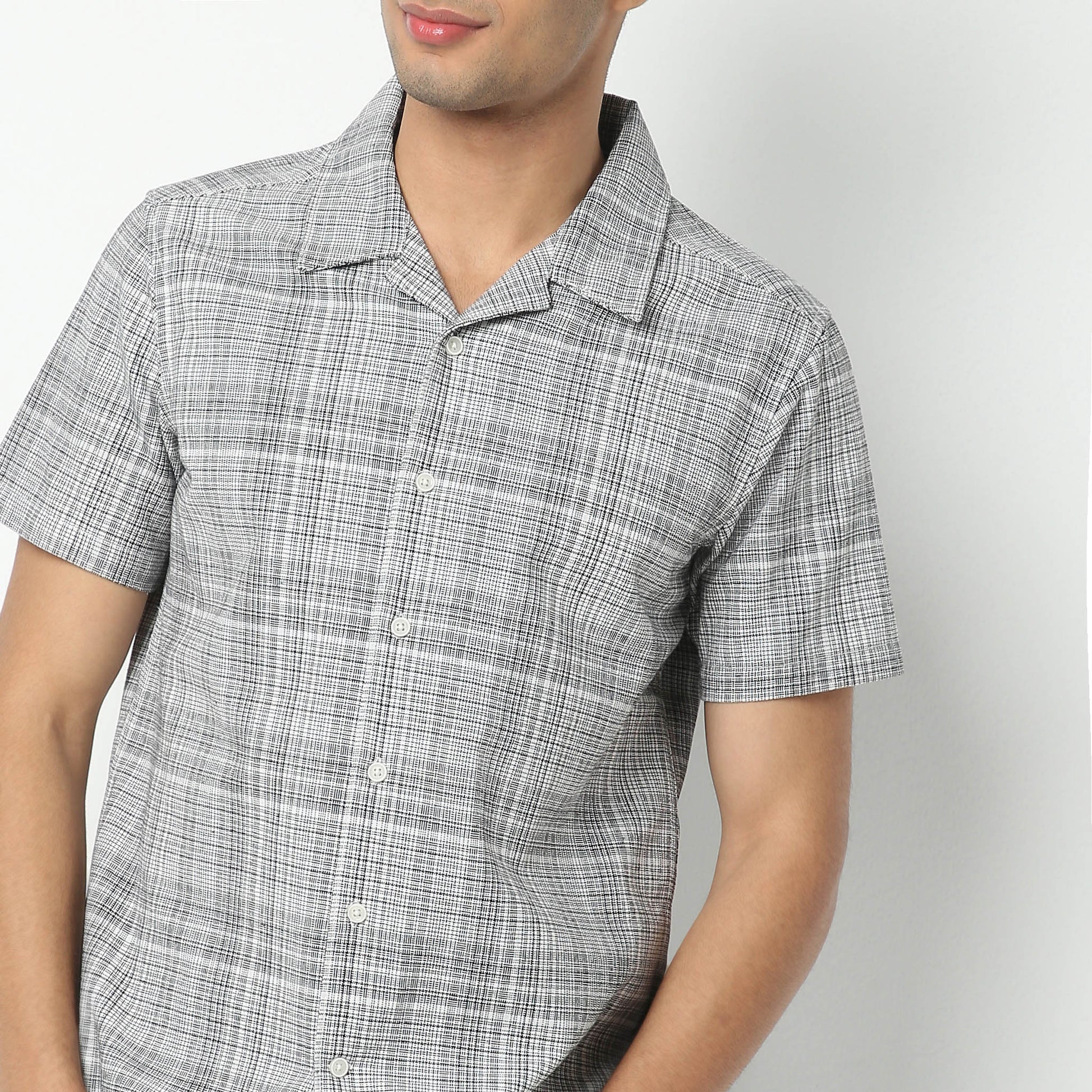 Regular Fit Checkered Camp Collar Regular Length Shirt