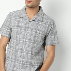 Regular Fit Checkered Camp Collar Regular Length Shirt