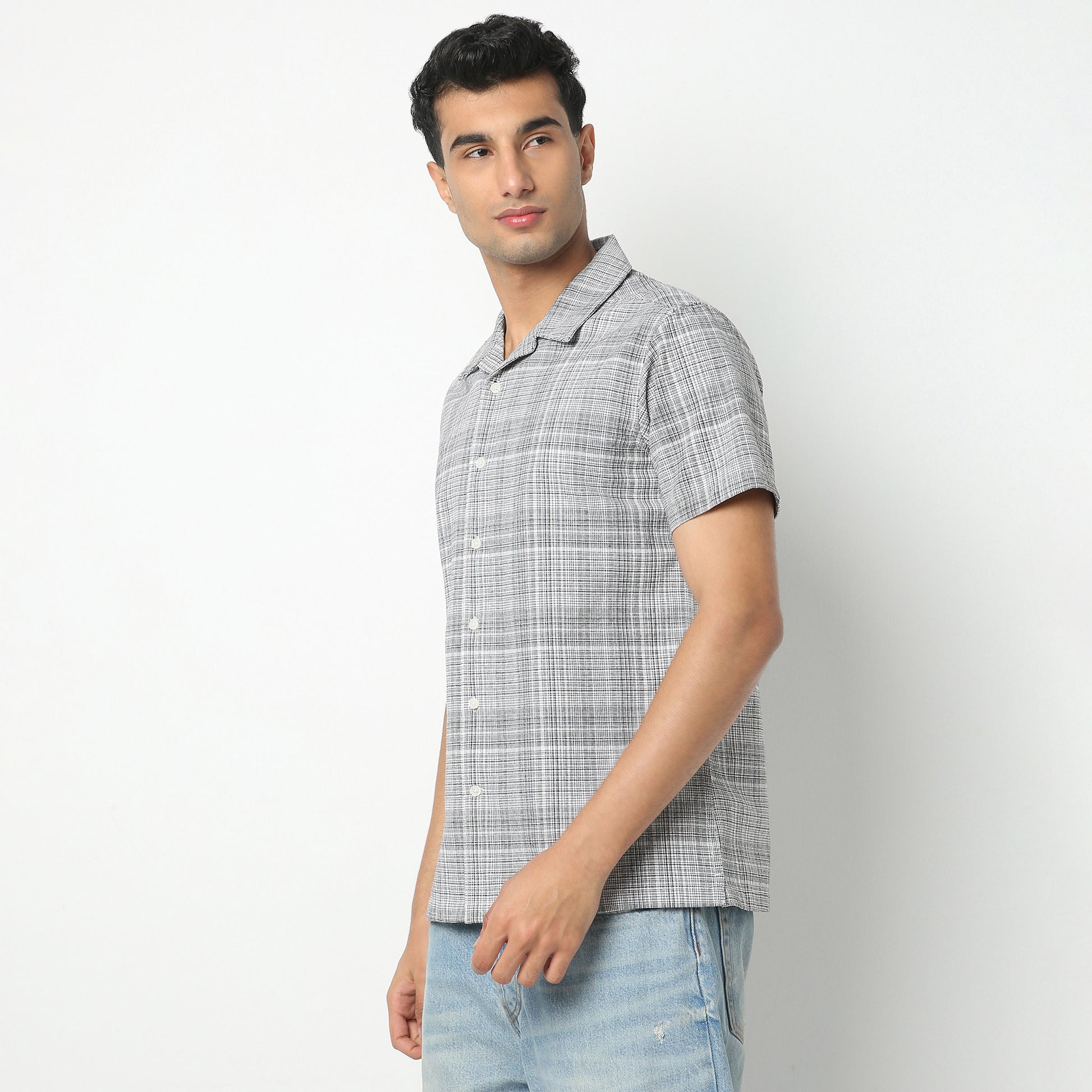 Regular Fit Checkered Camp Collar Regular Length Shirt