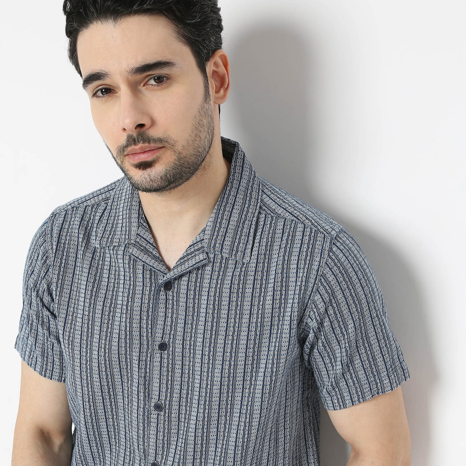 Regular Fit Checkered Camp Collar Regular Length Shirt