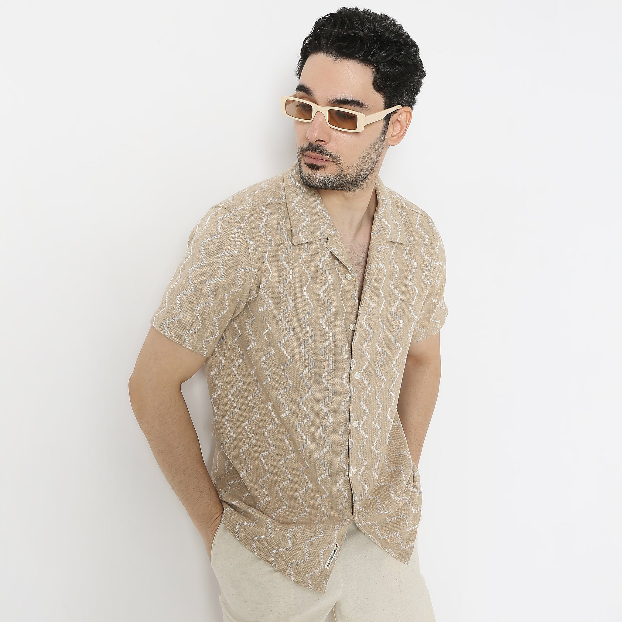 Regular Fit Solid Camp Collar Regular Length Shirt