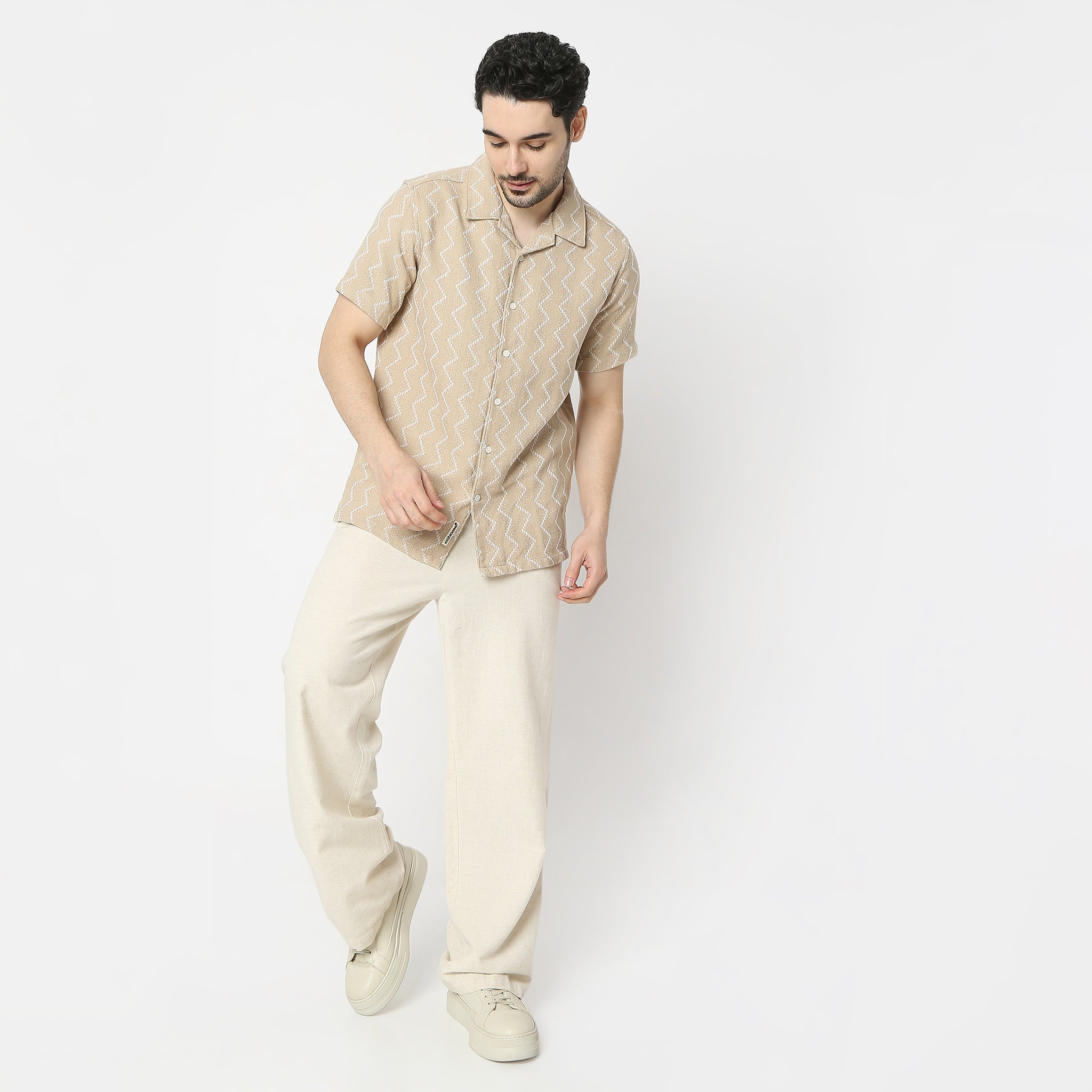 Regular Fit Solid Camp Collar Regular Length Shirt