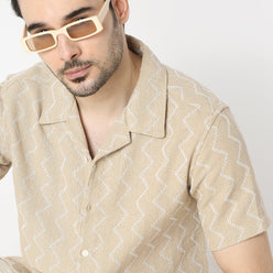 Regular Fit Solid Camp Collar Regular Length Shirt