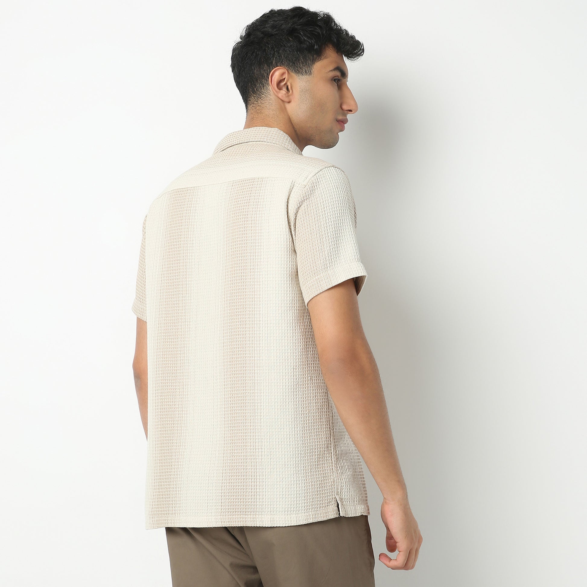 Regular Fit Solid Camp Collar Regular Length Shirt