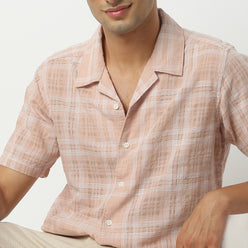 Regular Fit Checkered Camp Collar Shirt