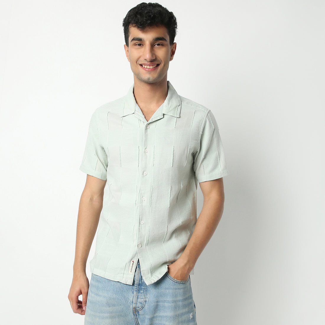 Regular Fit Solid Camp Collar Shirt
