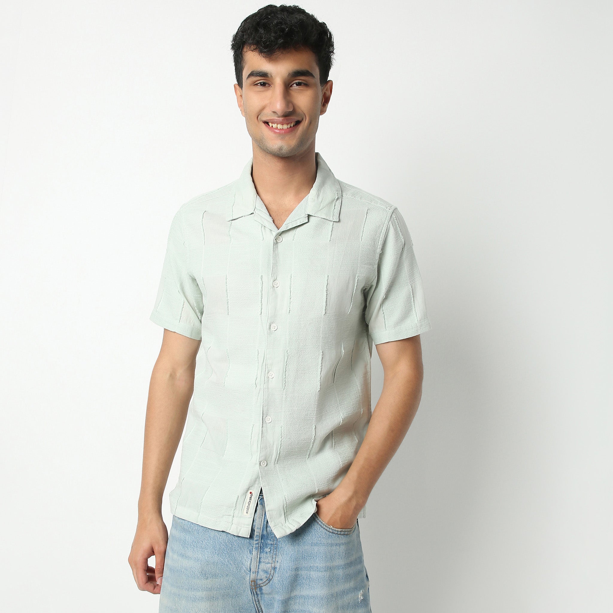 Regular Fit Solid Camp Collar Shirt