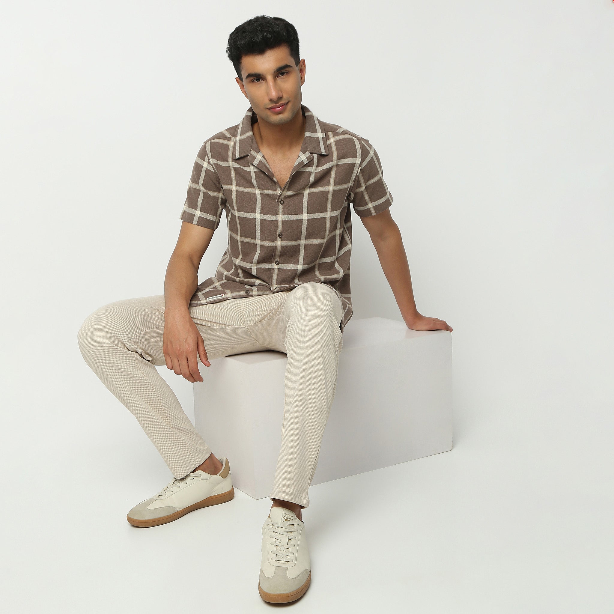 Regular Fit Checkered Camp Collar Shirt