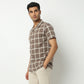 Regular Fit Checkered Camp Collar Shirt
