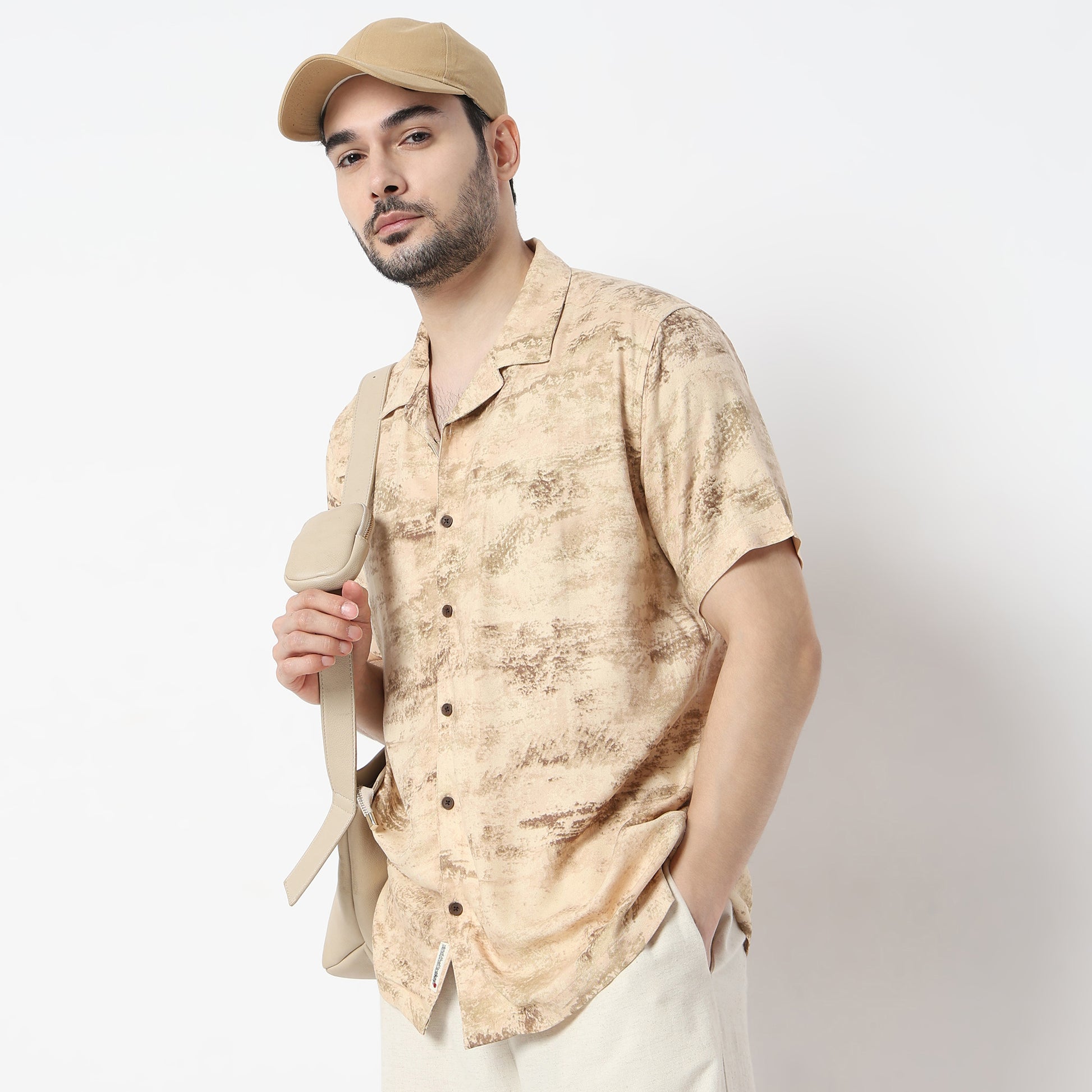 Regular Fit Printed Camp Collar Shirt