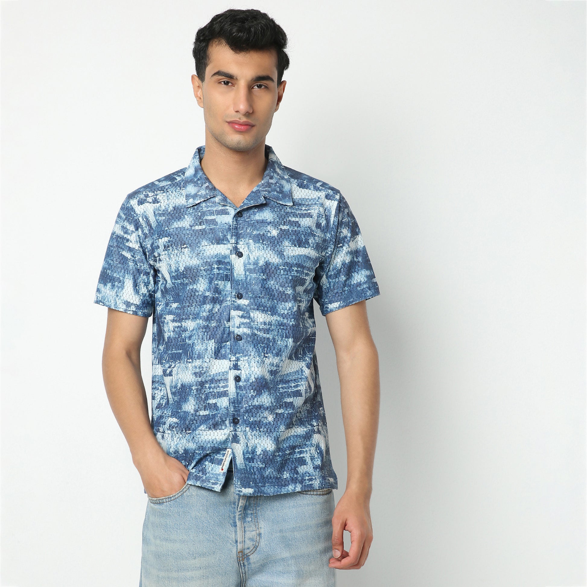 Regular Fit Printed Camp Collar Regular Length Shirt