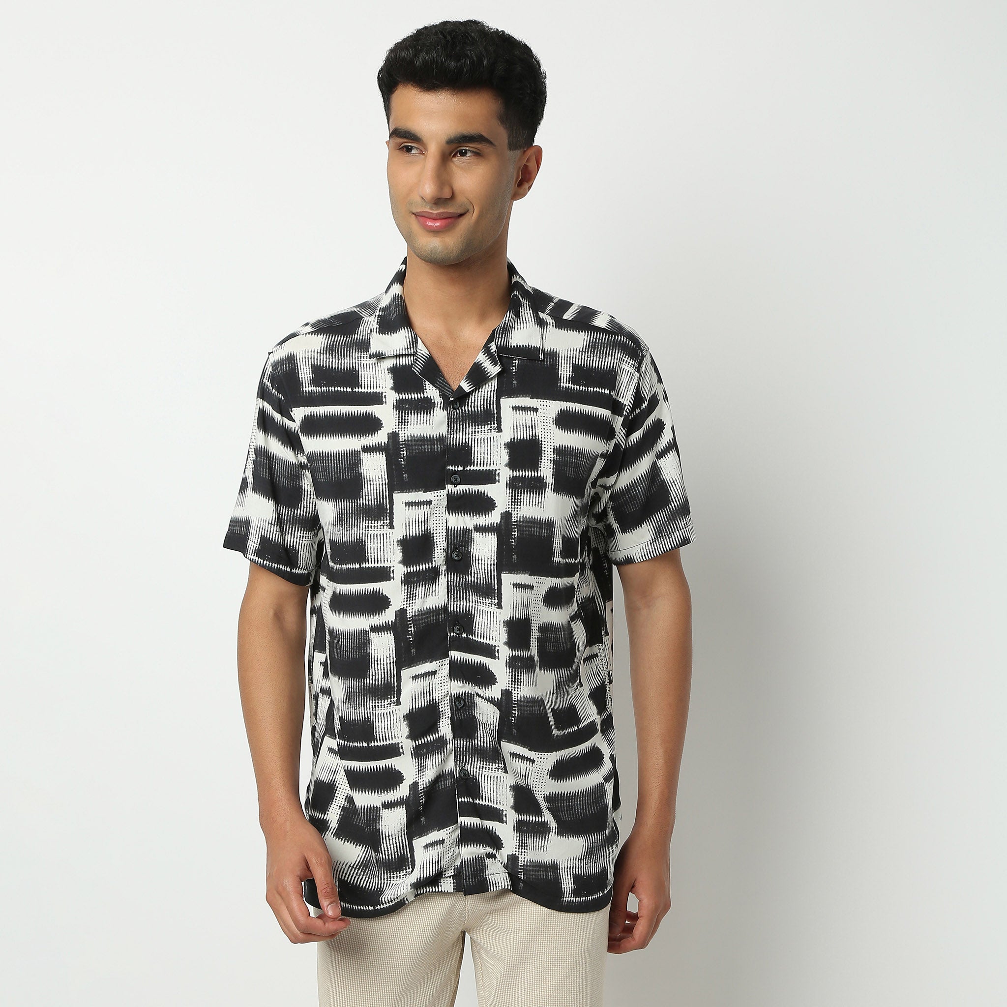 Regular Fit Printed Camp Collar Shirt