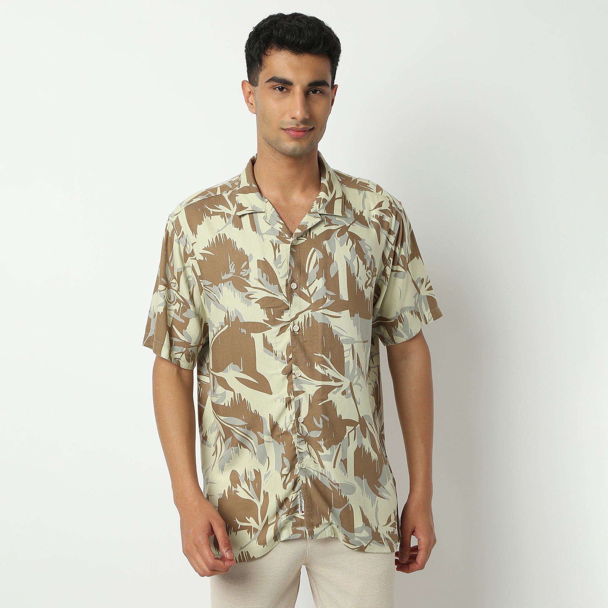 Regular Fit Printed Camp Collar Shirt
