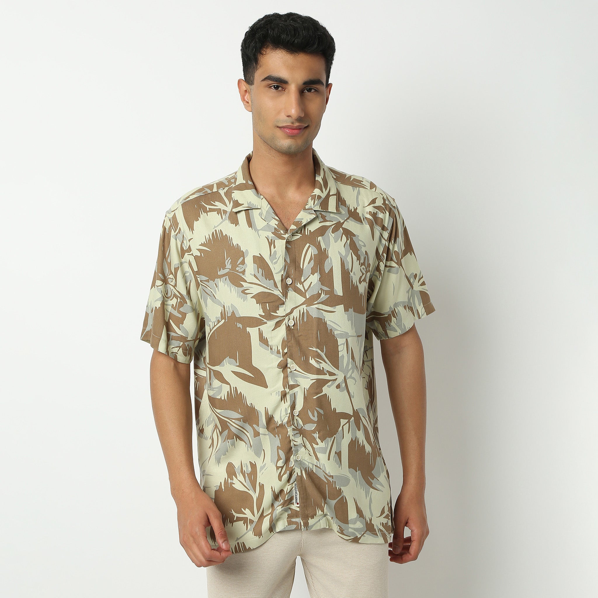 Regular Fit Printed Camp Collar Shirt