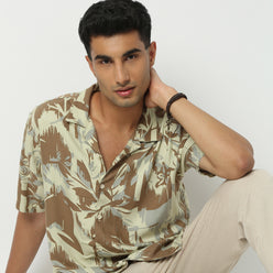 Regular Fit Printed Camp Collar Shirt