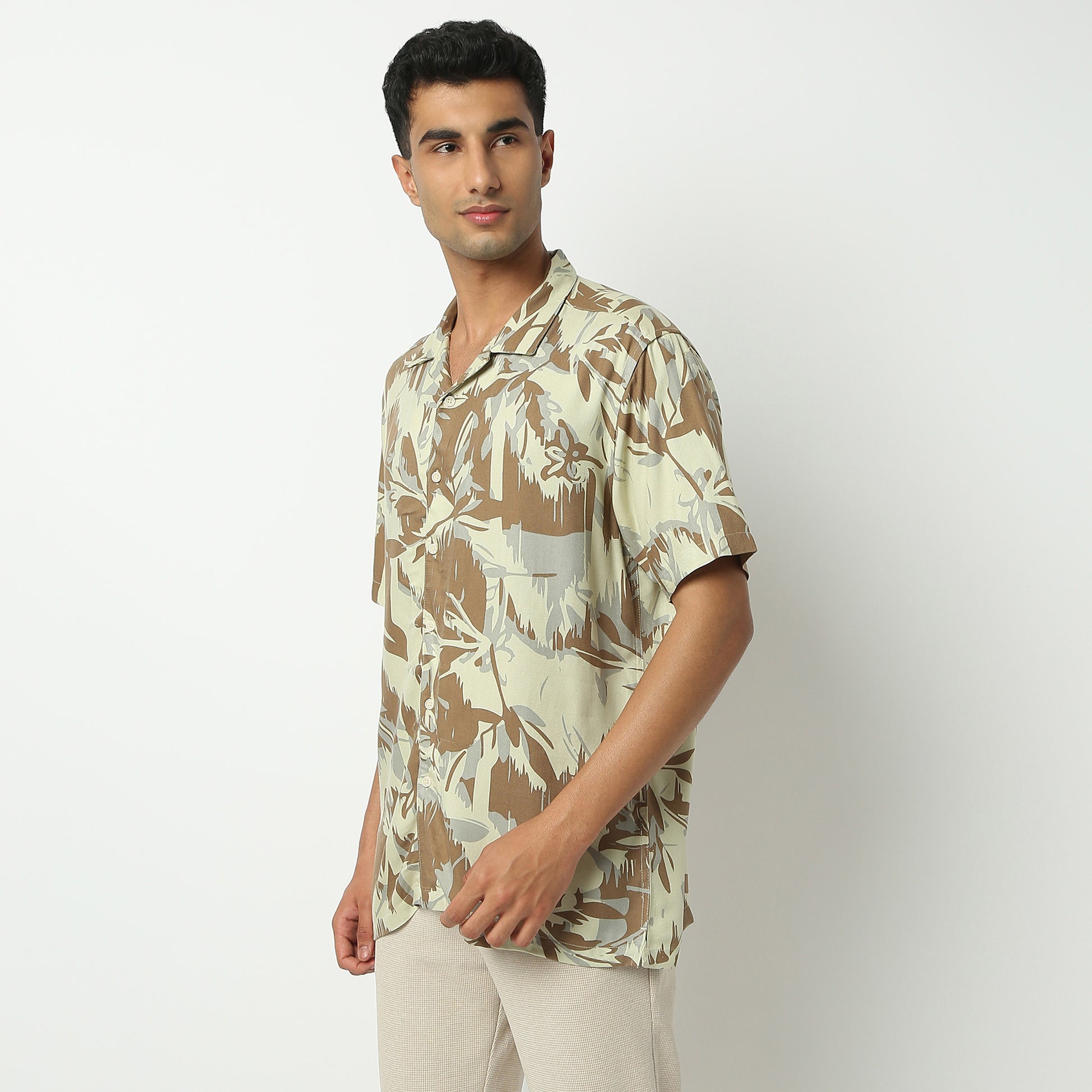 Regular Fit Printed Camp Collar Shirt
