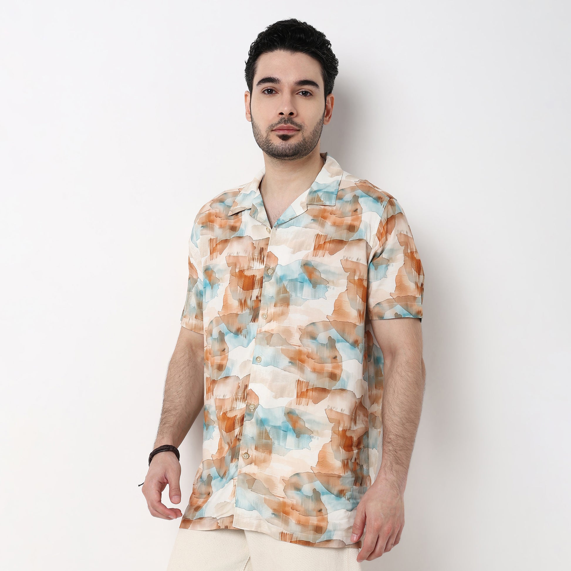 Mens Textured Cuban Shirt