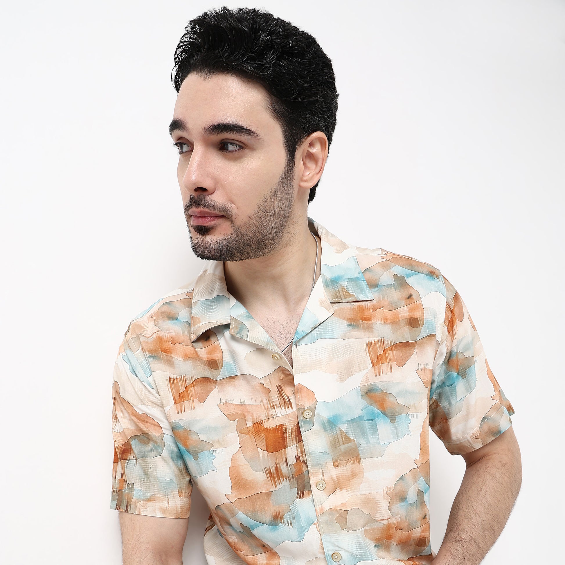 Mens Textured Cuban Shirt