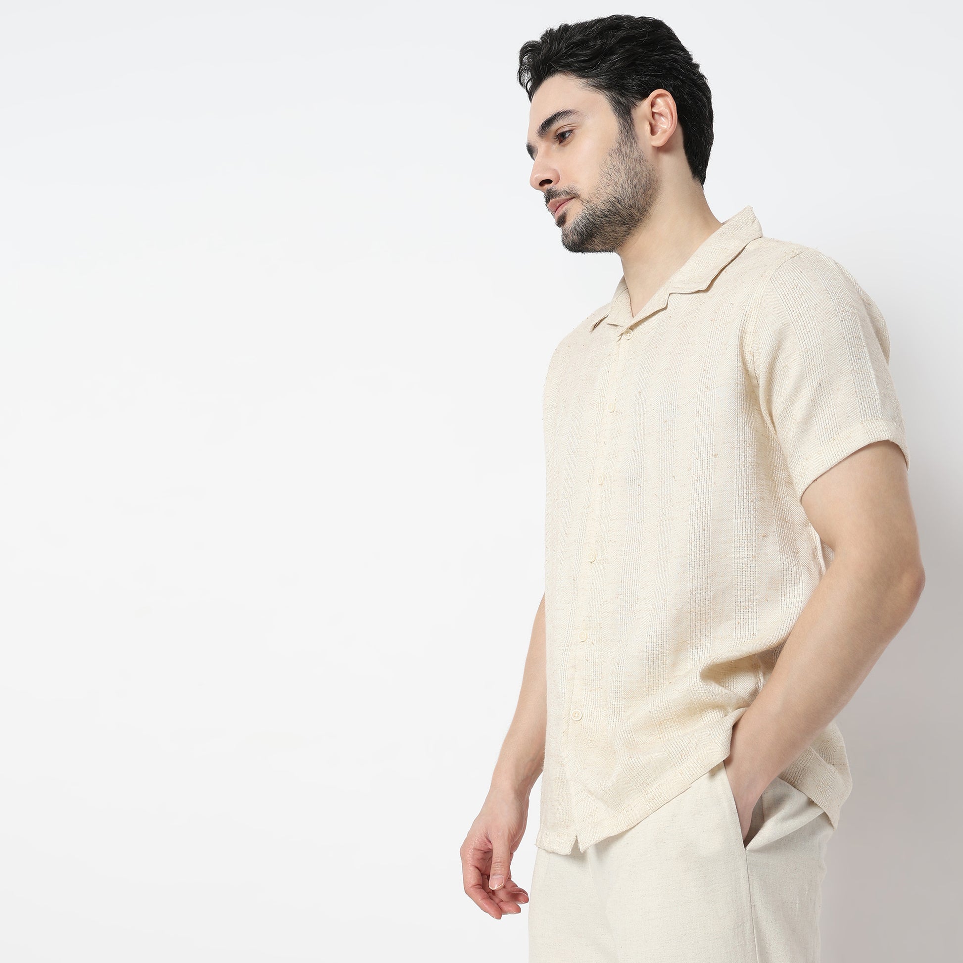 Regular Fit Solid Camp Collar Shirt