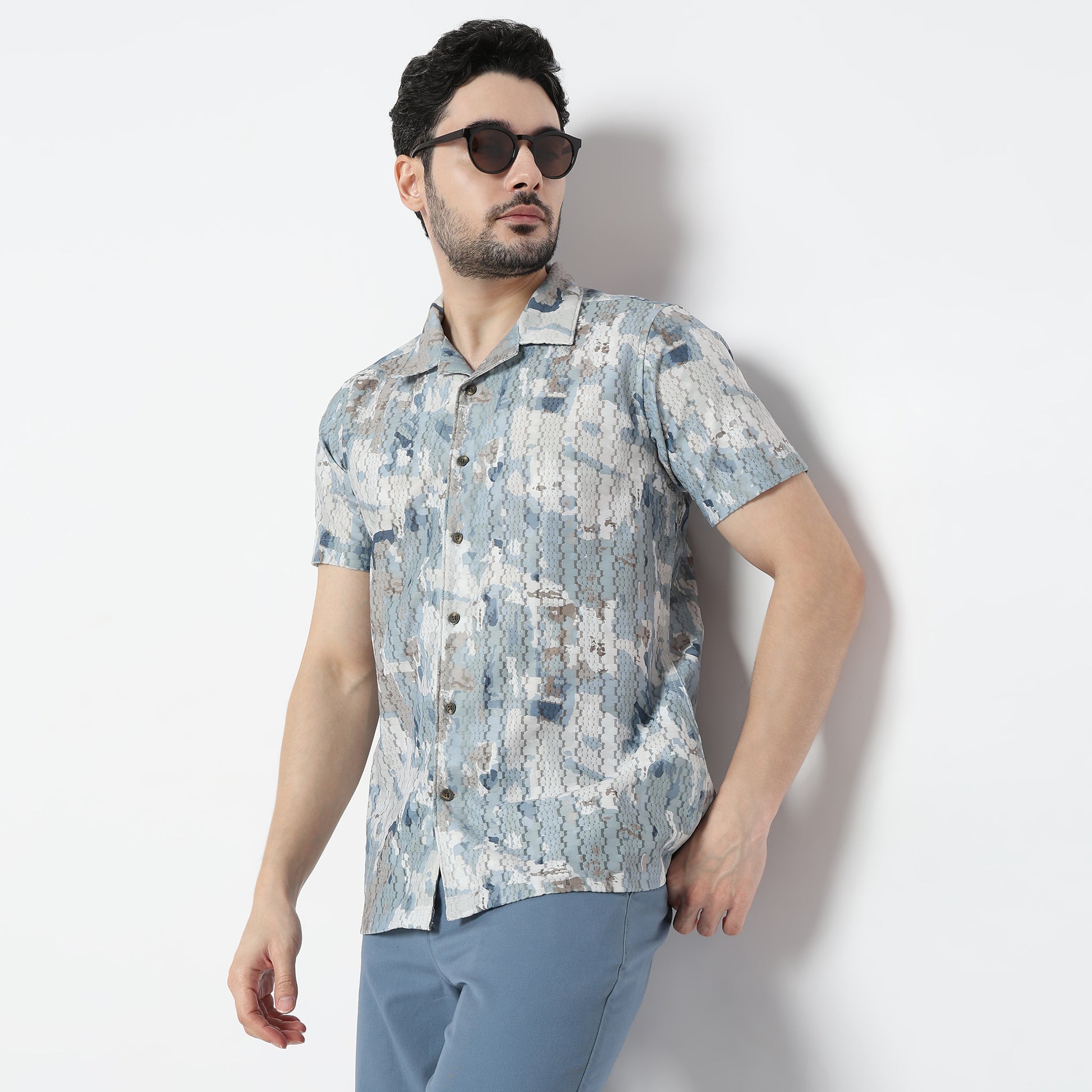 Regular Fit Printed Camp Collar Shirt