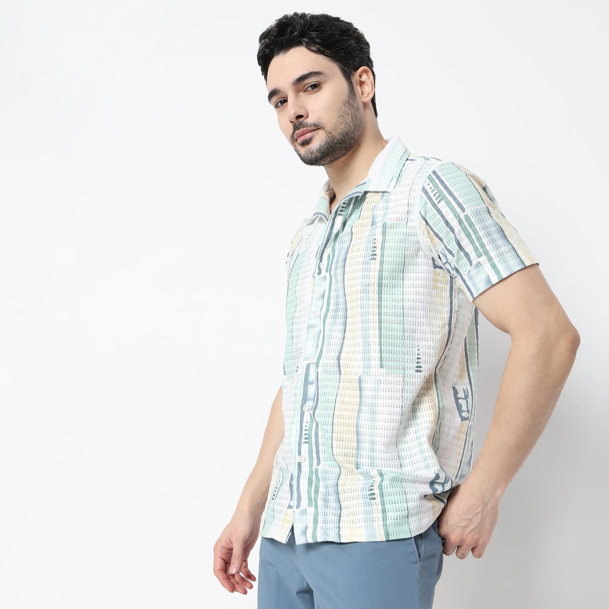 Regular Fit Printed Camp Collar Shirt