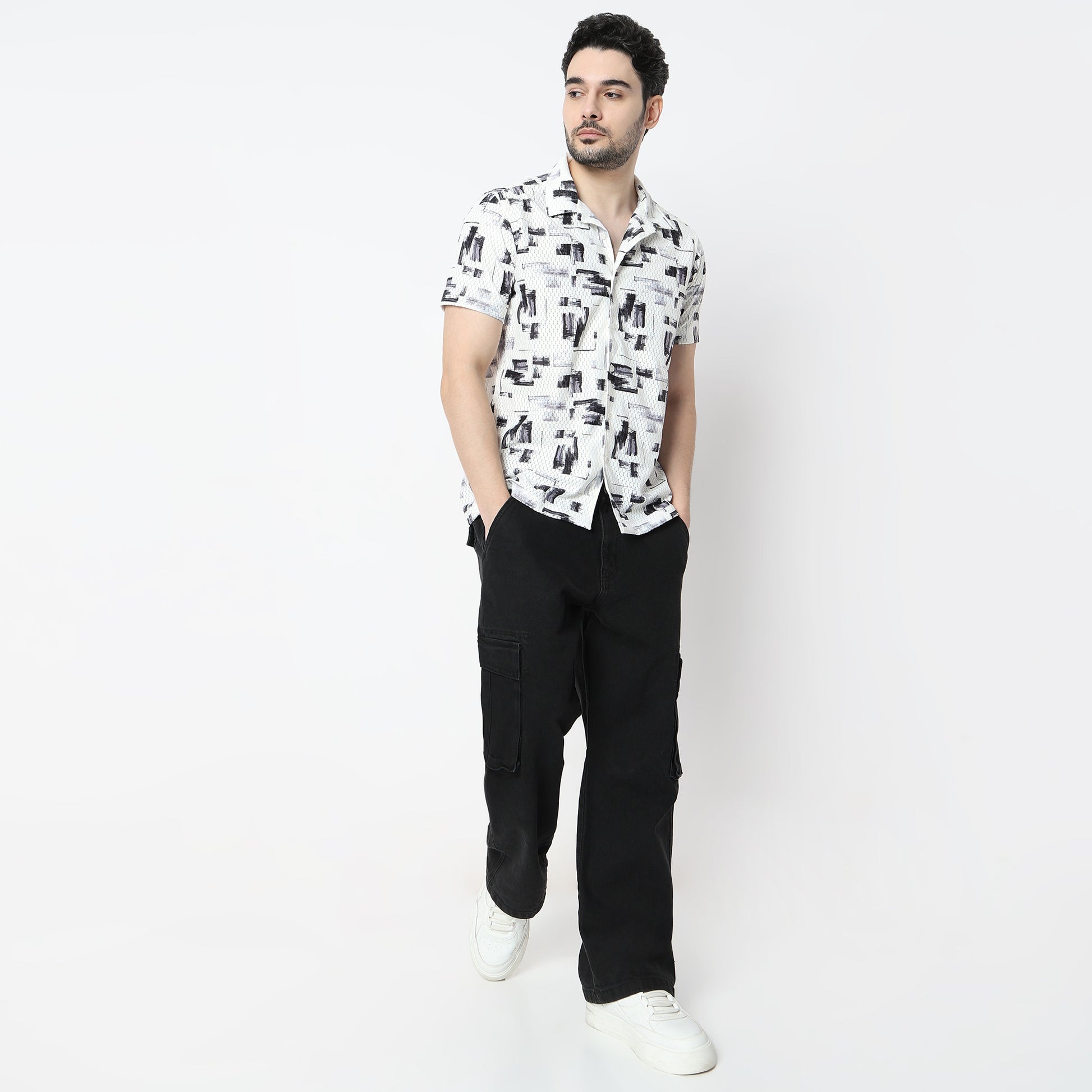 Regular Fit Printed Camp Collar Shirt