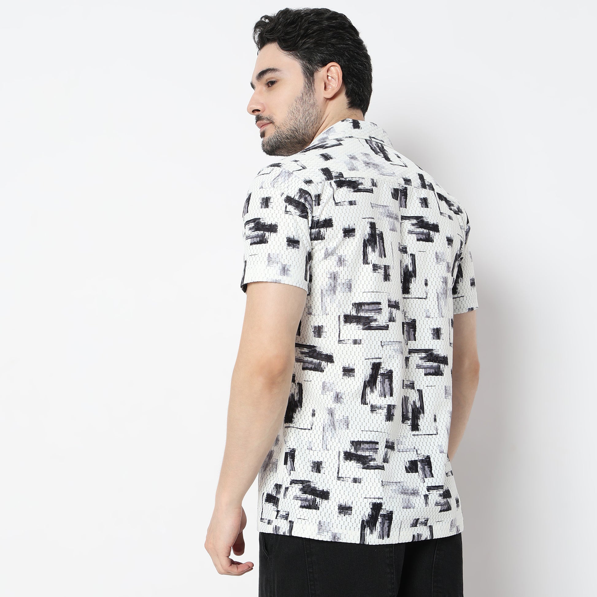 Regular Fit Printed Camp Collar Shirt