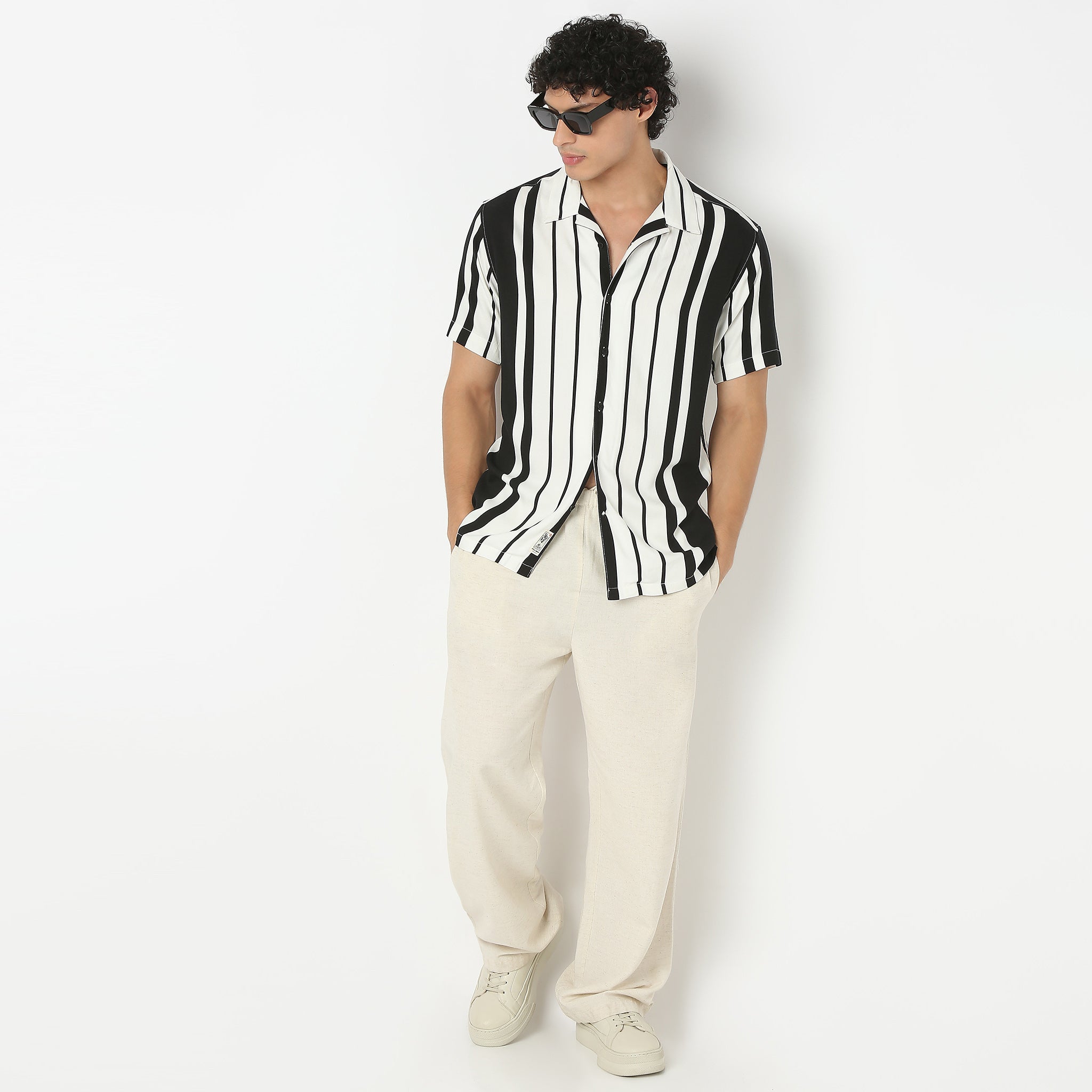 Striped Camp Collar Shirt