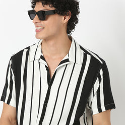 Striped Camp Collar Shirt